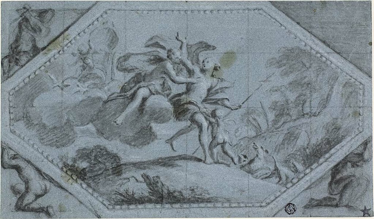 Dekoracja sufitowa z Wenus i Adonisem autorstwa Giovanni Battista Cipriani