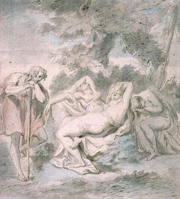 Cimon i Ifigenia: z dwiema towarzyszkami na tle krajobrazu autorstwa Giovanni Battista Cipriani