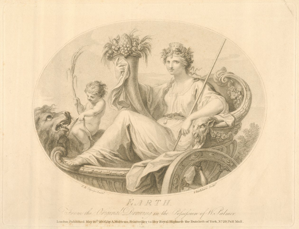 Ziemia rytowana przez Francesco Bartolozziego (1727-1815) opublikowana w Londynie, 1803 (lito) autorstwa Giovanni Battista Cipriani