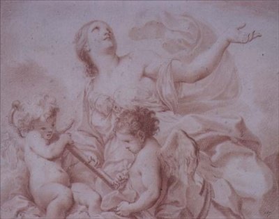 Figura nadziei z dwoma skrzydlatymi amorkami trzymającymi kotwicę (rysunek) autorstwa Giovanni Battista Cipriani