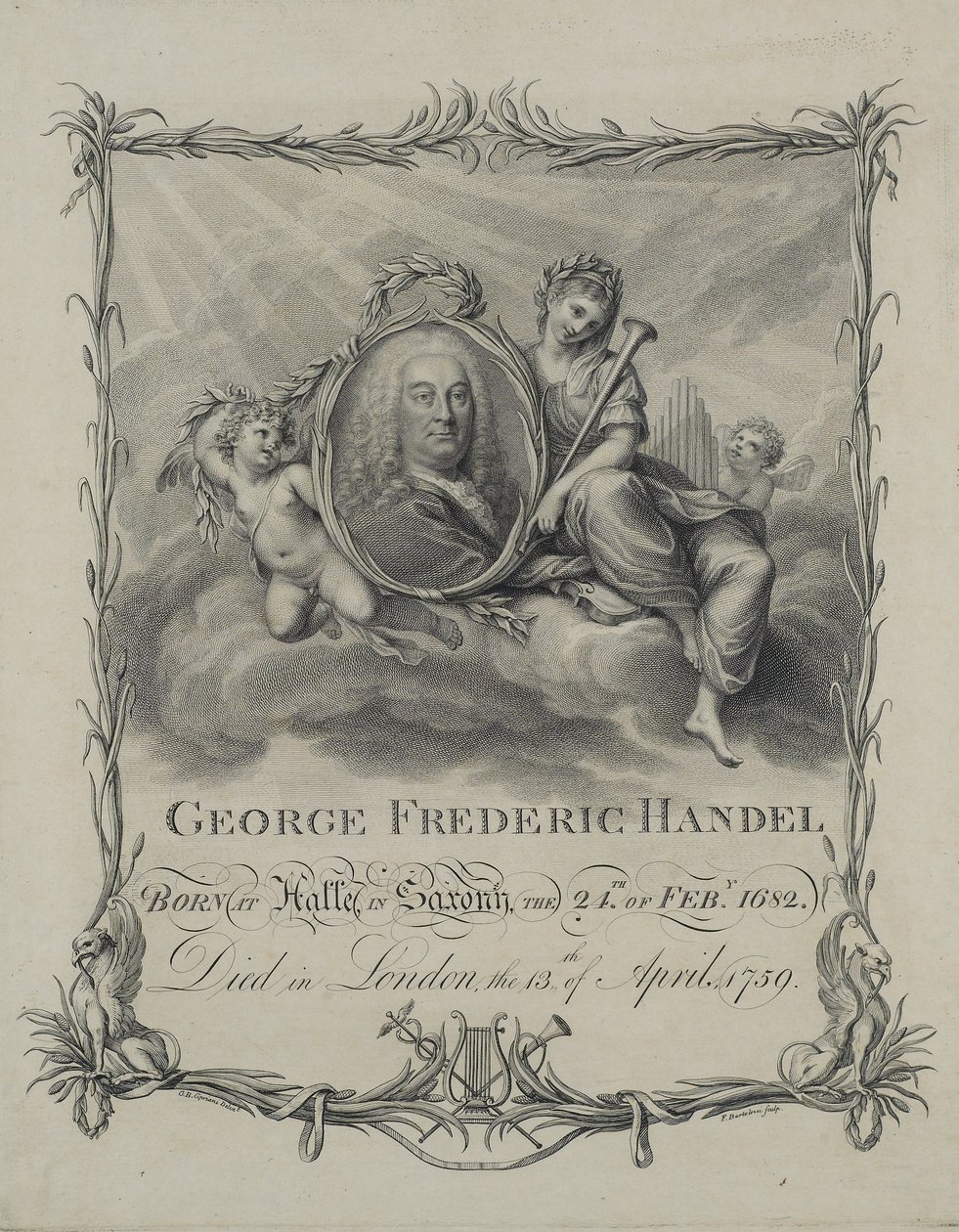 George Frideric Handel, rytowany przez Francesco Bartolozzi (1727-1815), c.1790 autorstwa Giovanni Battista Cipriani