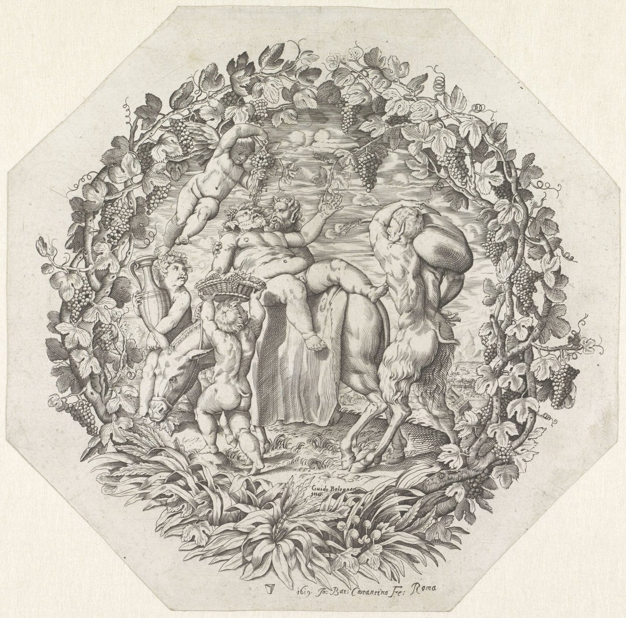 Bacchanal spotkał pijanego Silenusa autorstwa Giovanni Battista Costantini