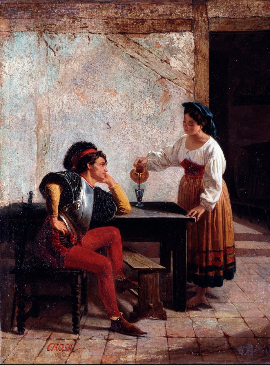 Młody sługa w karczmie i żołnierz Obraz Giovanniego Battisty Crosa (czynny w latach 1859-1882) 1865 Wymiary 98x64 cm Genes, Galleria d