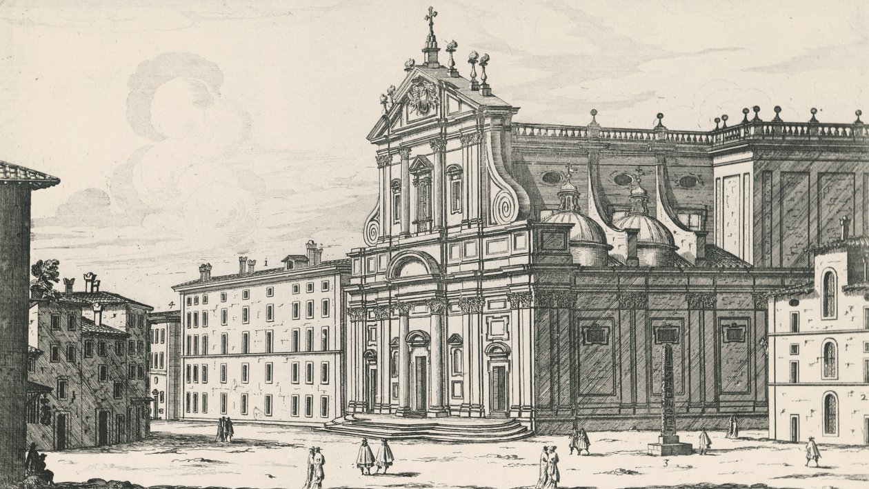 Kościół św Ignacego Loyoli na Polu Marsowym, Rzym, rycina Giovanni Battista Falda (1640 lub 1643-1678), Włochy autorstwa Giovanni Battista Falda