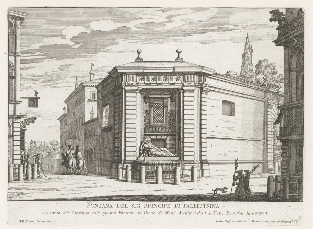 Dianafontein van de Quattro Fontane w Rzymie Fontanna Pana Principe di Pallestrina (tytuł na obiekcie) Fontanny Rzymu (tytuł serii) Fonteinen van Rome (tytuł serii) autorstwa Giovanni Battista Falda