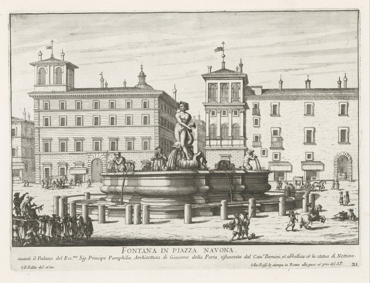 Fontana del Moro na Piazza Navona te Rome Fontanna na Piazza Navona (tytuł na obiekcie) Fontanny Rzymu (tytuł serii) Fonteinen van Rome (tytuł serii) autorstwa Giovanni Battista Falda