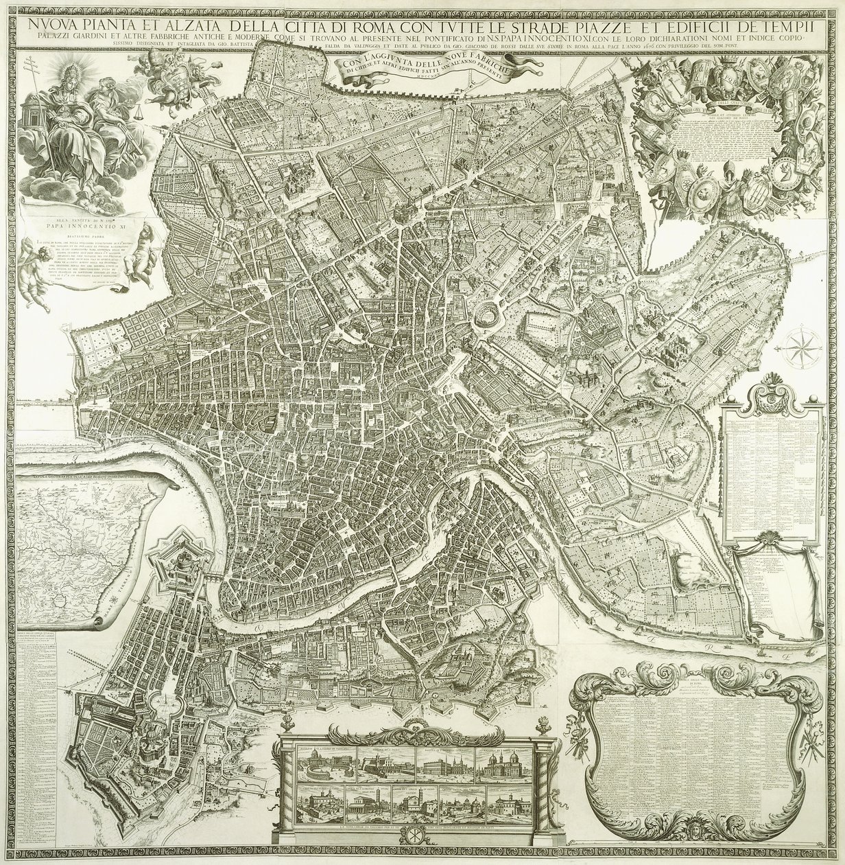 Plan miasta Rzymu, 1730 autorstwa Giovanni Battista Falda