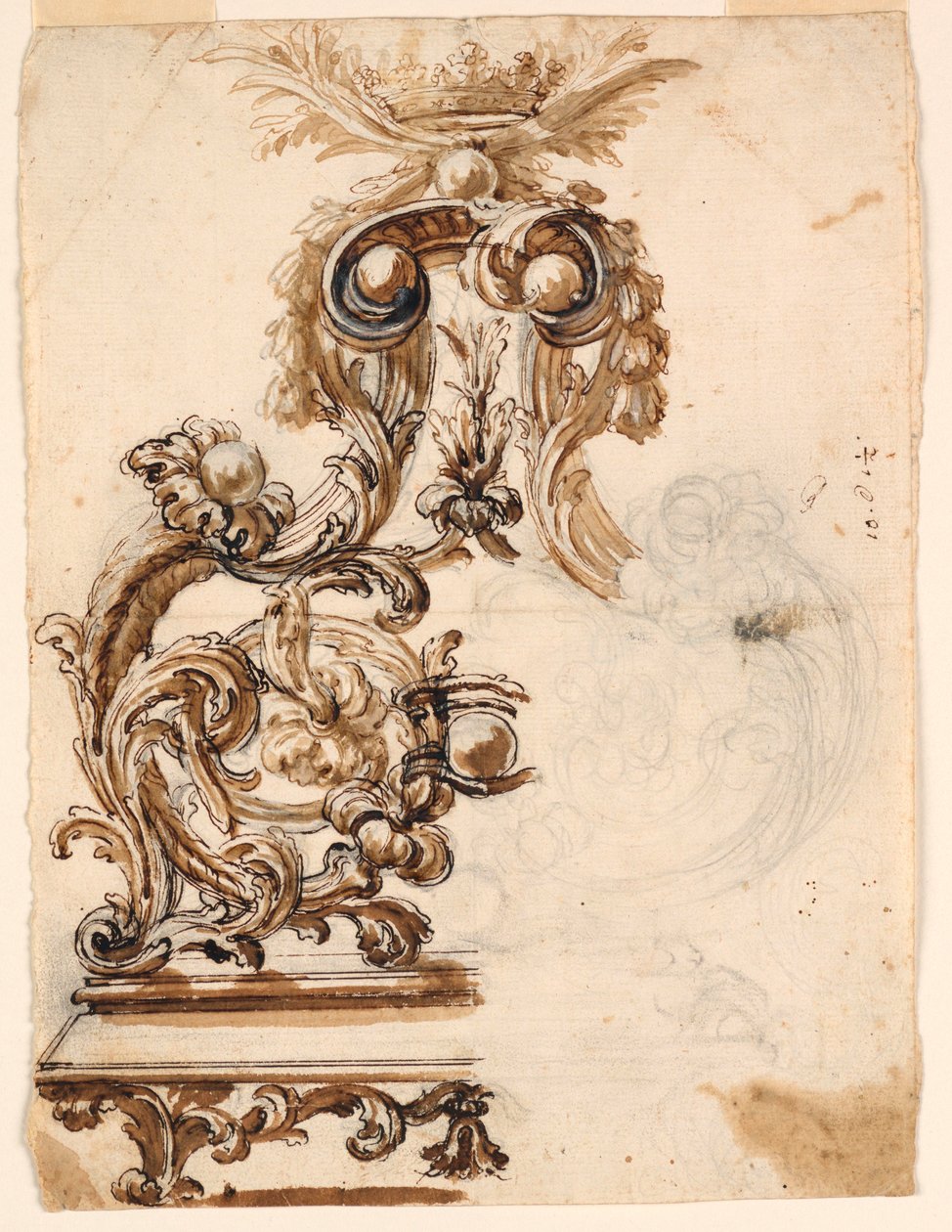 Rysunek, projekt ornamentu z pozłacanego brązu, 1680-1700 autorstwa Giovanni Battista Foggini