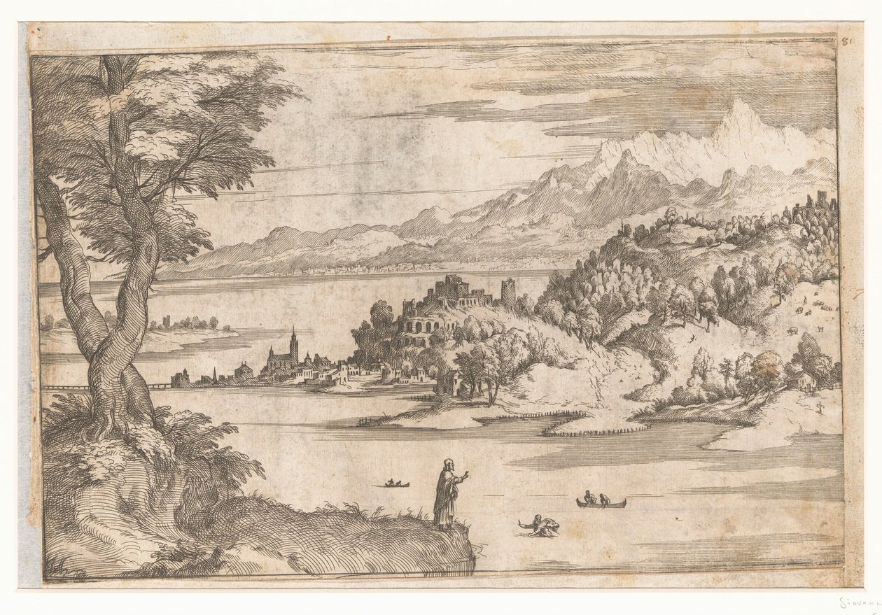 Piotr chodzi po wodzie Pejzaże ze scenami z życia Chrystusa (tytuł serii) autorstwa Giovanni Battista Fontana