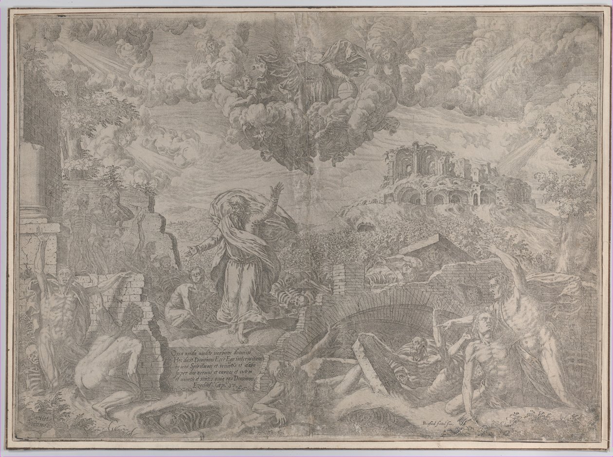 Wizja Ezechiela, ze zmarłymi powstającymi i przybierającymi swoje ciało, Bóg Ojciec z..., 1579. autorstwa Giovanni Battista Fontana