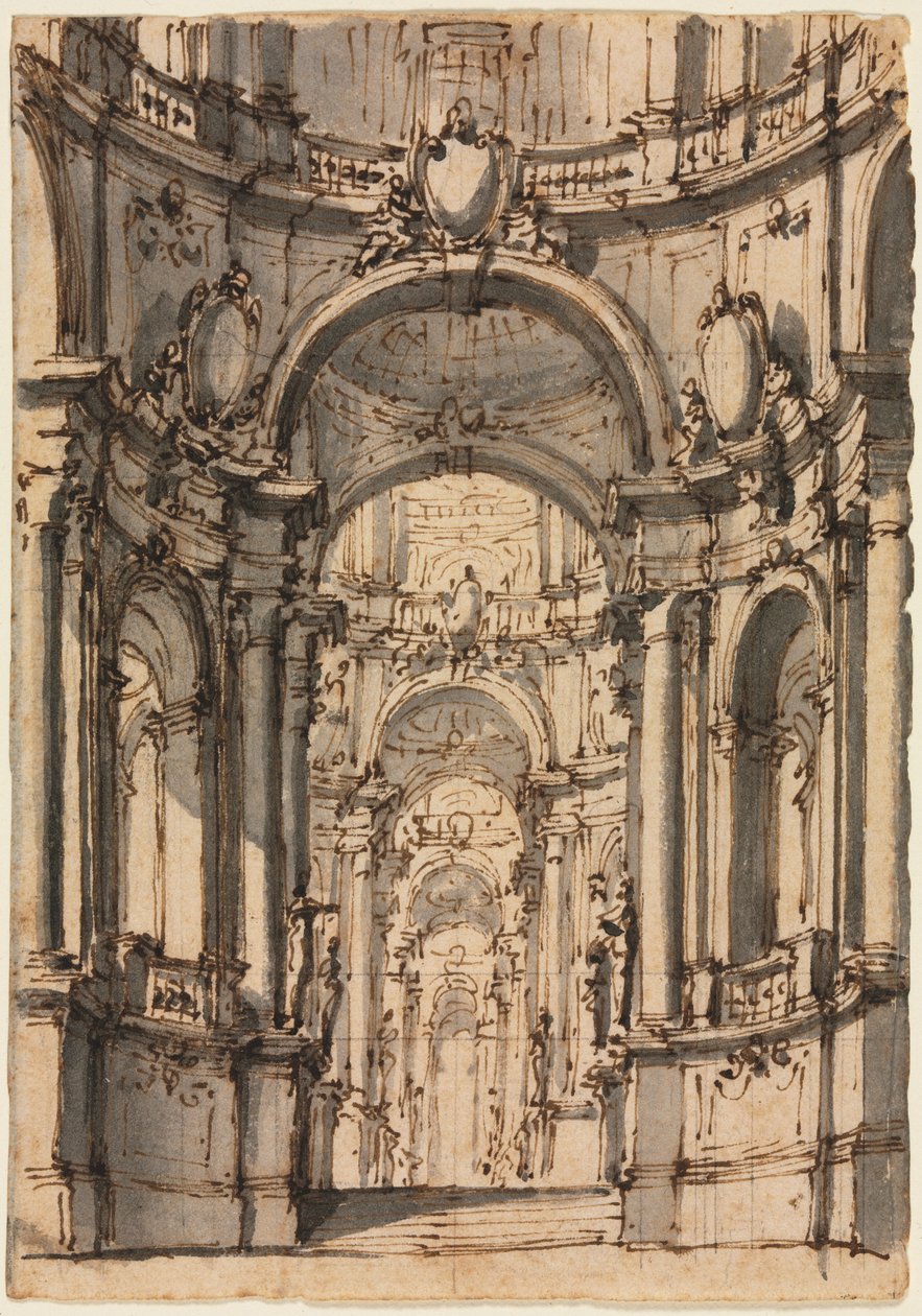 Projekt scenografii: Wnętrze pałacu z arkadami, połowa XVIII wieku. autorstwa Giovanni Battista III Natali