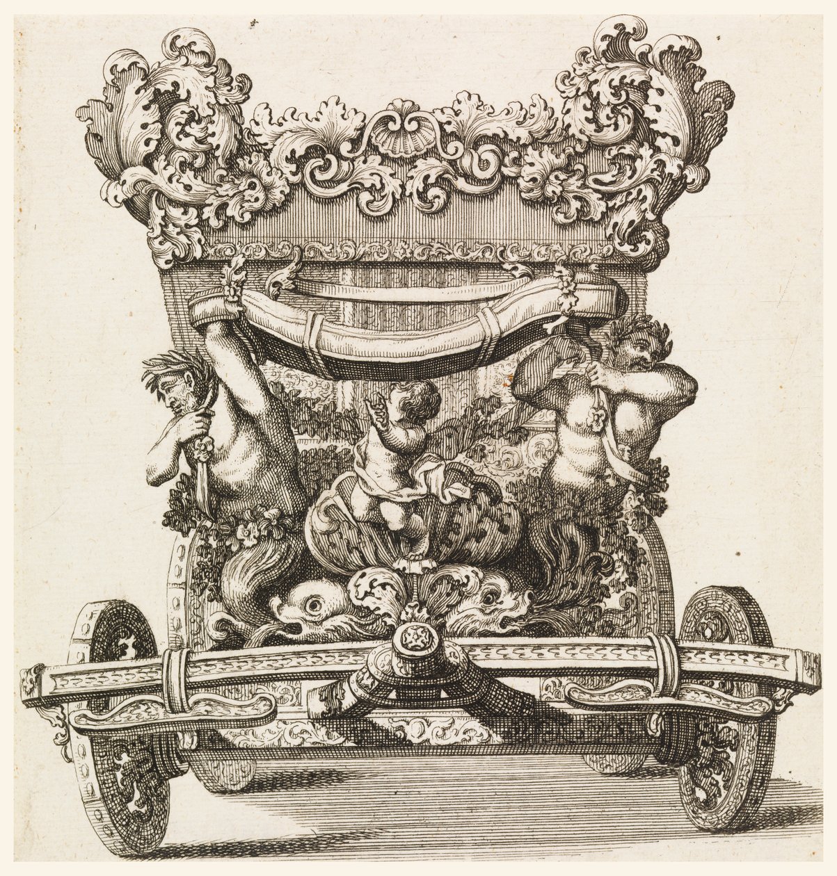Widok z przodu pierwszego wagonu (1686 Lord Castlemaine autorstwa Andrea Cornelly po Ciro Ferri, 1687-1700 autorstwa Giovanni Battista Lenardi