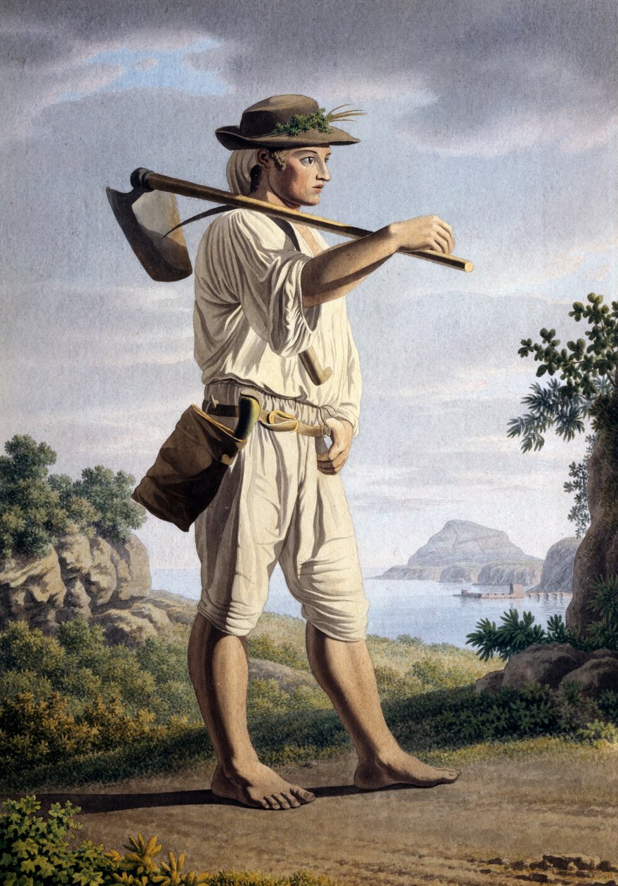Rolnik na tle Campi Flegrei, Giovan Battista Lusieri (ca 1755-1821), akwarela na papierze, 32x23 cm, Włochy autorstwa Giovanni Battista Lusieri
