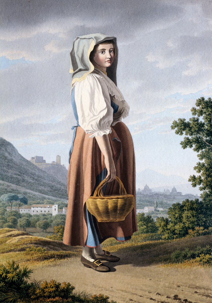 Chłop na tle Maddaloni, Giovan Battista Lusieri (ok. 1755-1821), akwarela na papierze 32x23 cm, Włochy autorstwa Giovanni Battista Lusieri