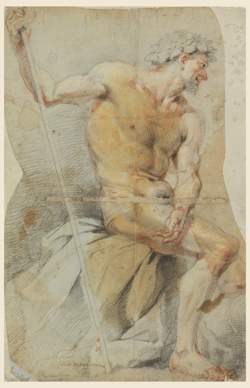 Rysunek, Studium nagiego starszego mężczyzny, Bachusa lub jednego z jego towarzyszy, 1660-70 autorstwa Giovanni Battista Merano