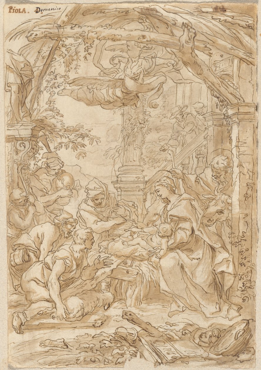 Adoracja pasterzy, ok. 1680-1690 (rysunek piórkiem i tuszem) autorstwa Giovanni Battista Merano