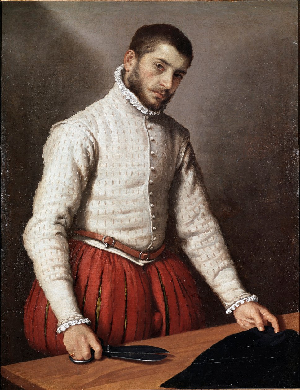 Portret mężczyzny lub „” Krawiec ”” Obraz Giovan Battista Moroni (Giovanbattista, Giovanni Battista) (ok. 1529-1578) 1570 Wymiary 99,5x77 cm Londyn, galeria narodowa autorstwa Giovanni Battista Moroni