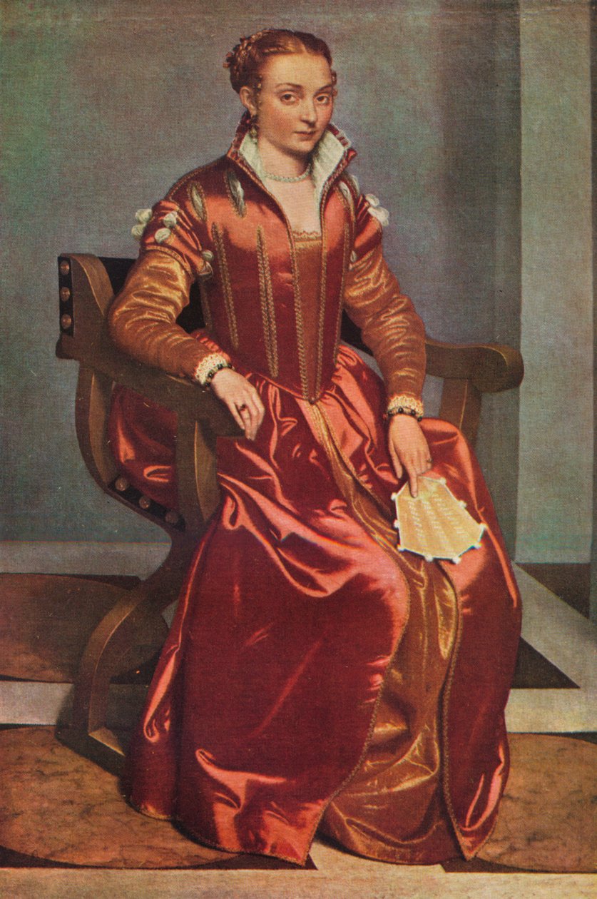 Portret Lady La Dama w Rosso, ok. 1556-60 autorstwa Giovanni Battista Moroni