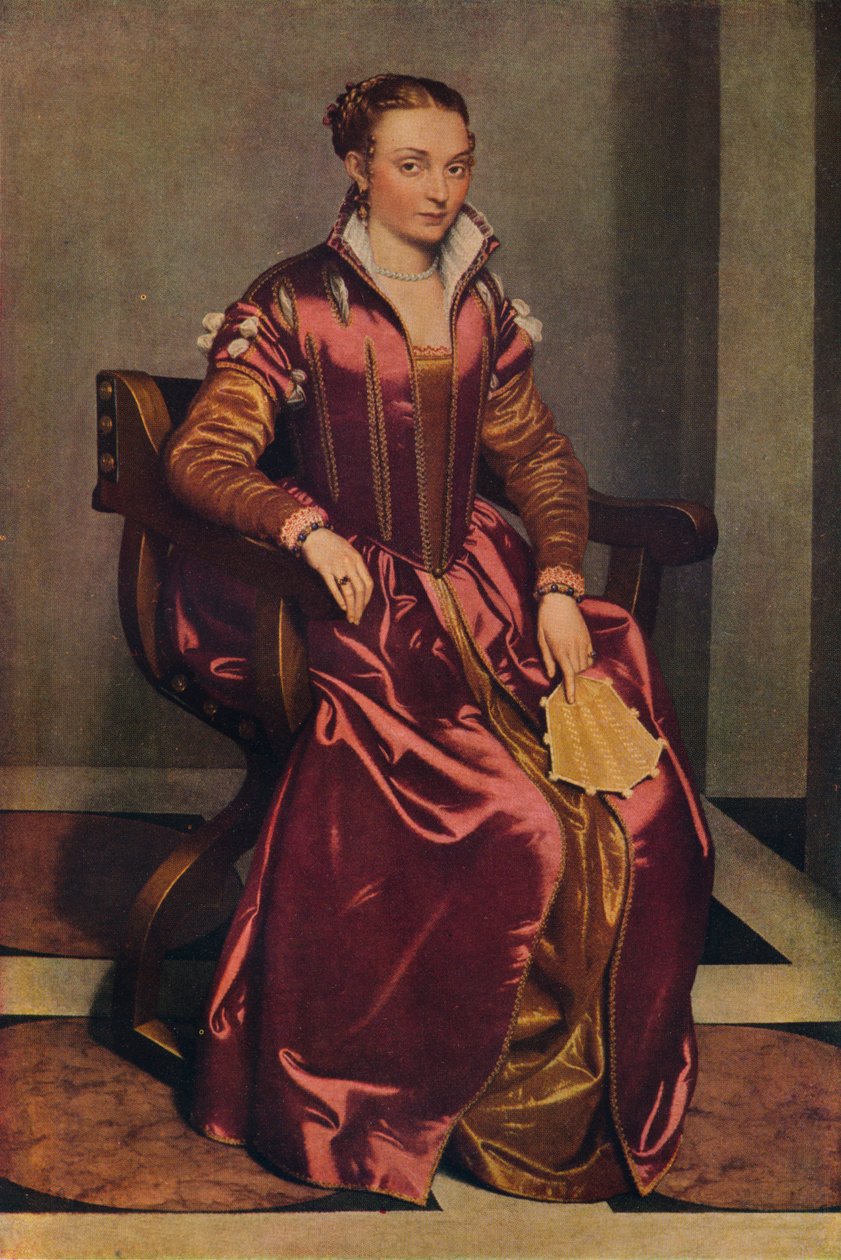 Portret Lady La Dama w Rosso, ok. 1556 r. autorstwa Giovanni Battista Moroni