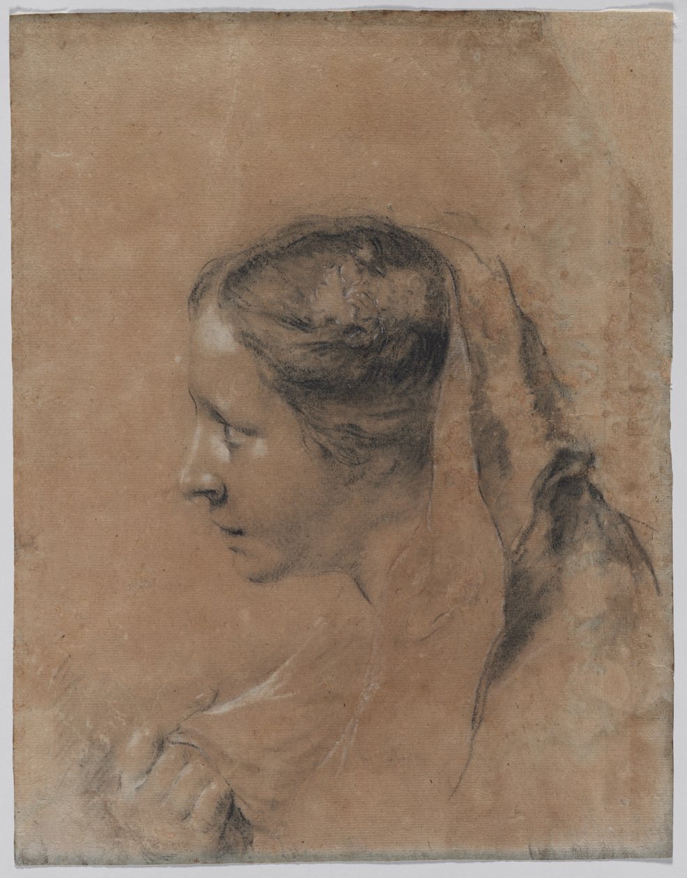 Głowa kobiety w profilu z szalikiem. autorstwa Giovanni Battista Piazzetta
