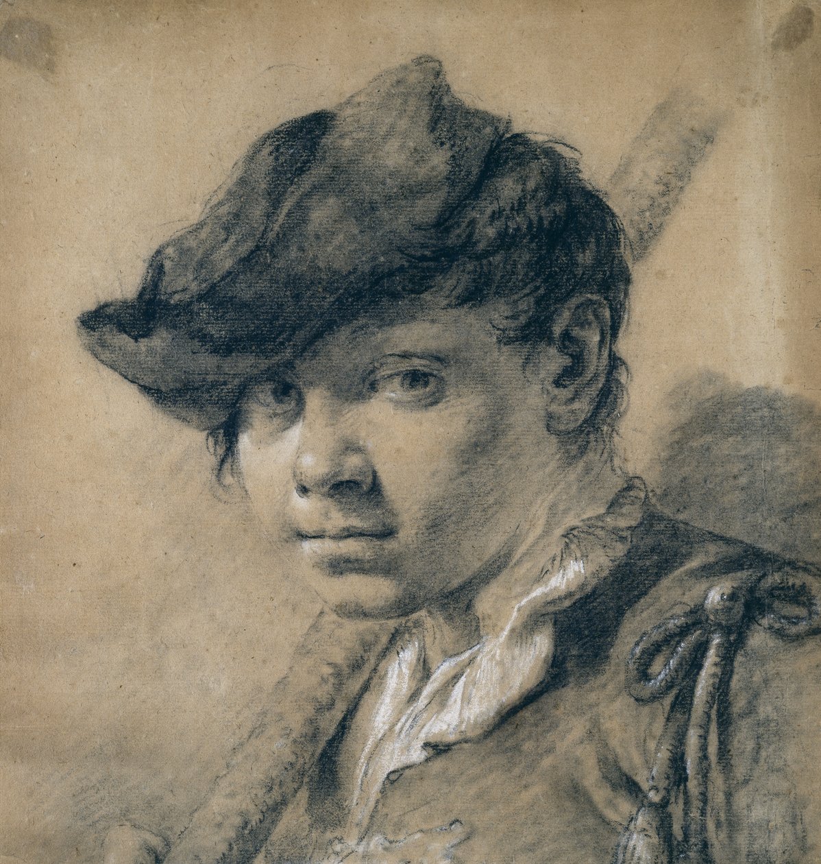 Głowa młodzieńca (czarno-biała kreda na brązowym papierze) autorstwa Giovanni Battista Piazzetta