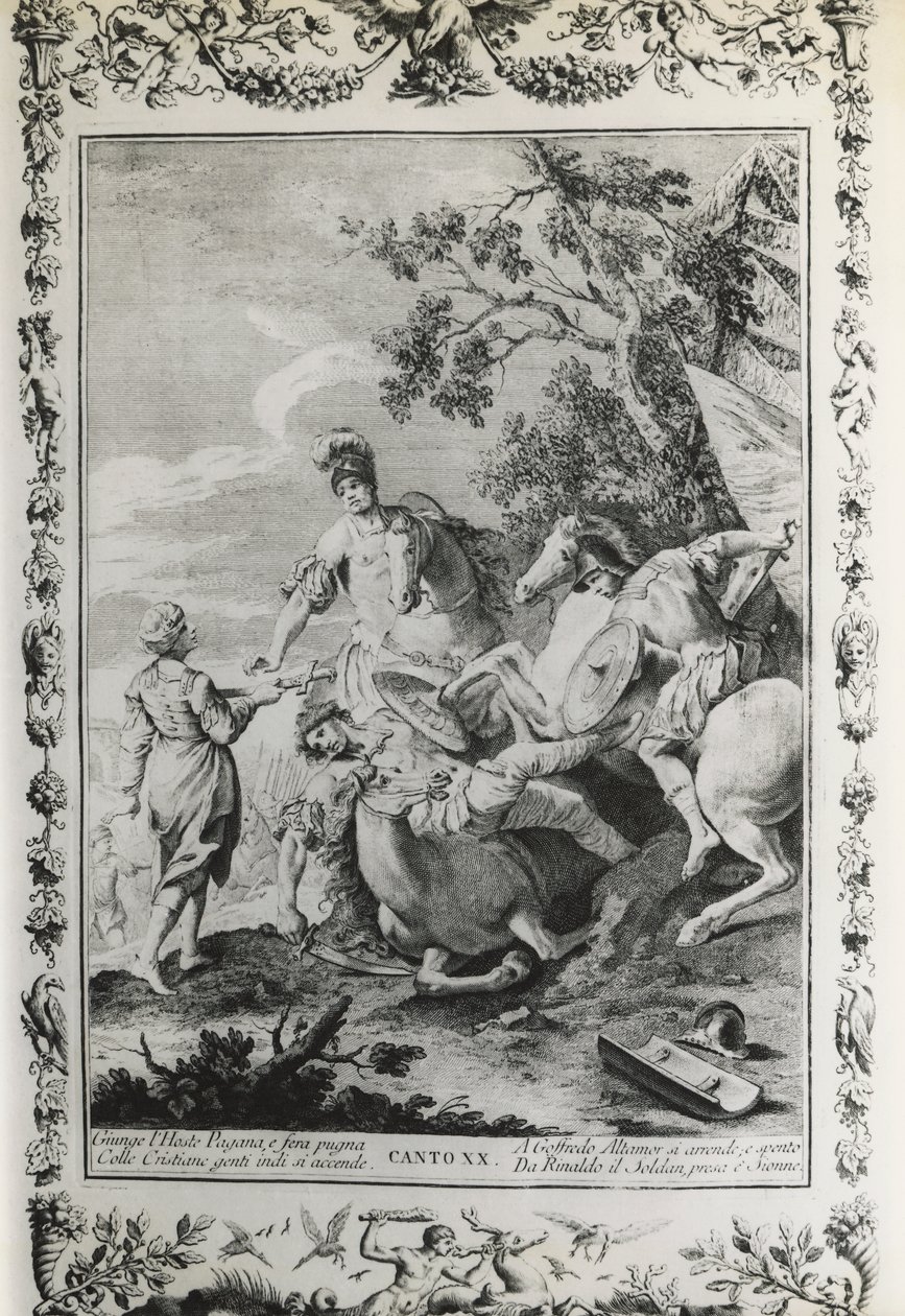 Jerozolima wyzwolona, canto XX, ilustracja Giovanniego Battisty Piazzetty (1683-1754) do wiersza Torquato Tasso (1544-1595), wydanie opublikowane w Wenecji w 1745 roku, Włochy autorstwa Giovanni Battista Piazzetta