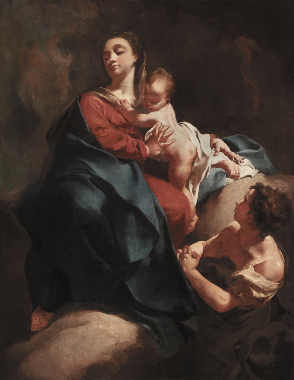 Madonna z Dzieciątkiem z adorującą figurą, między 1715 a 1718 r. autorstwa Giovanni Battista Piazzetta