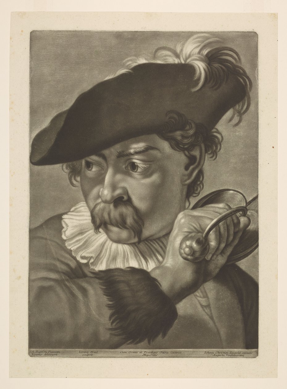 Mężczyzna w kapeluszu z piórami autorstwa Giovanni Battista Piazzetta