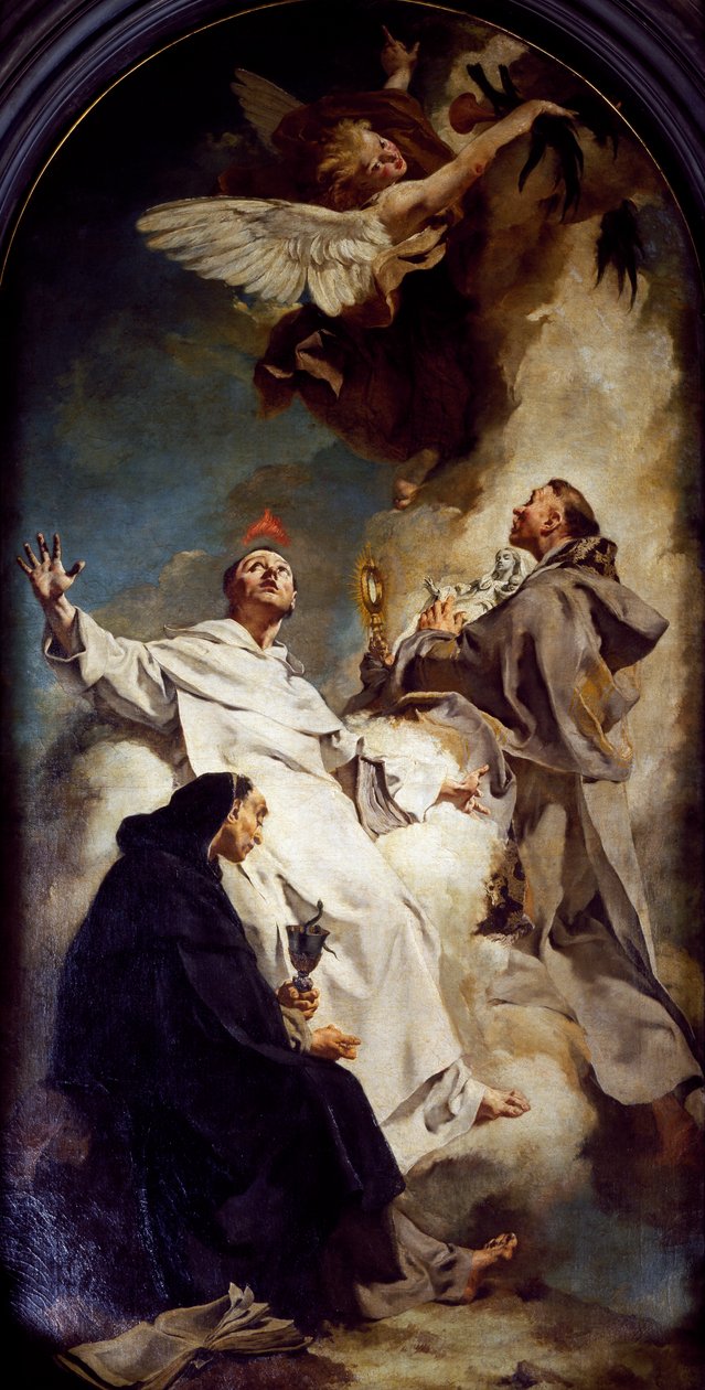 Święci Wincenty, Hiacynt i Bertrand, Giovanni Battista Piazzetta (1628-1754), Kościół Jezuitów lub Najświętszej Marii Panny Różańcowej, Wenecja, Włochy autorstwa Giovanni Battista Piazzetta