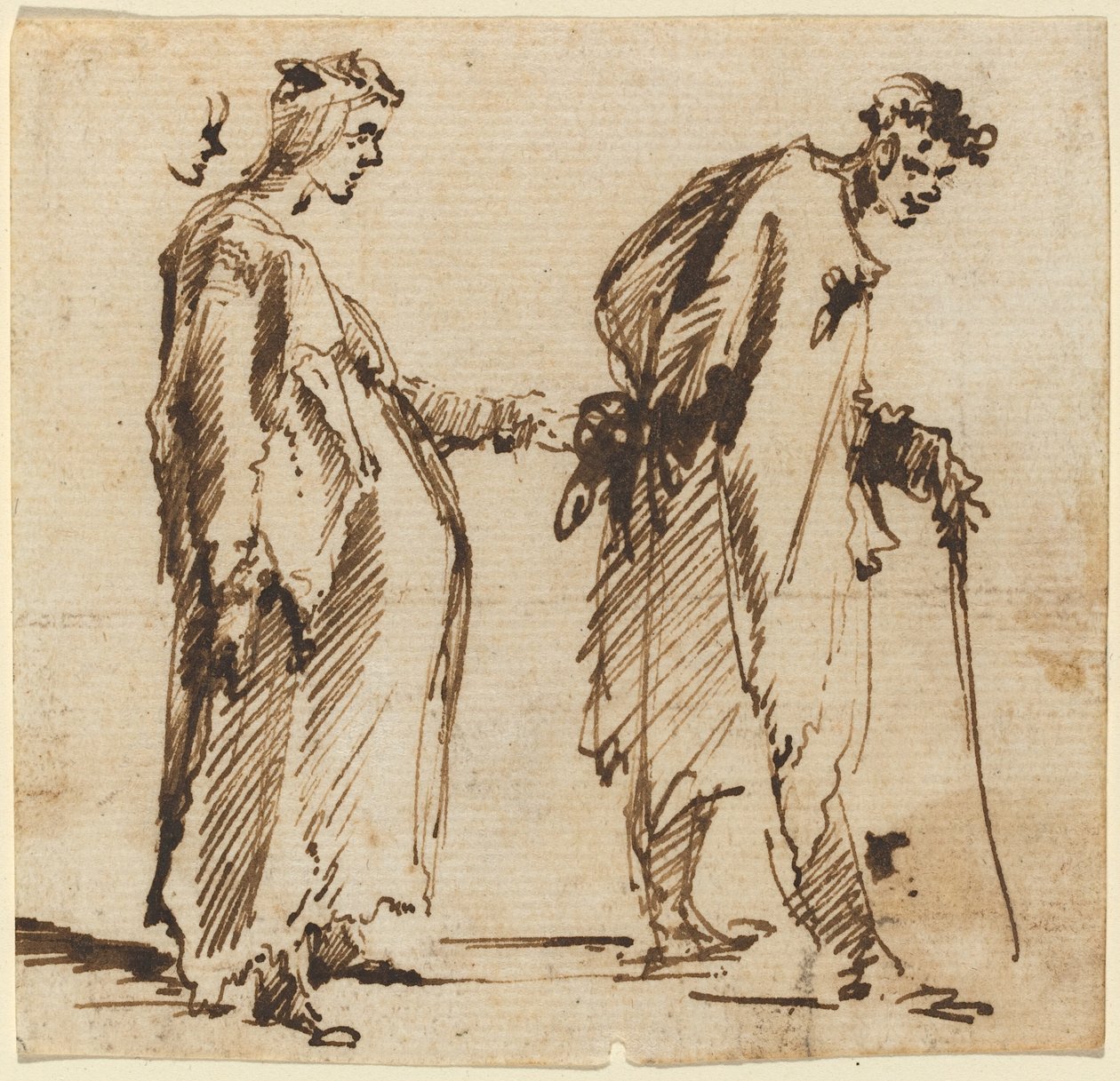 Młoda kobieta w ciąży i młody mężczyzna z laską autorstwa Giovanni Battista Piranesi