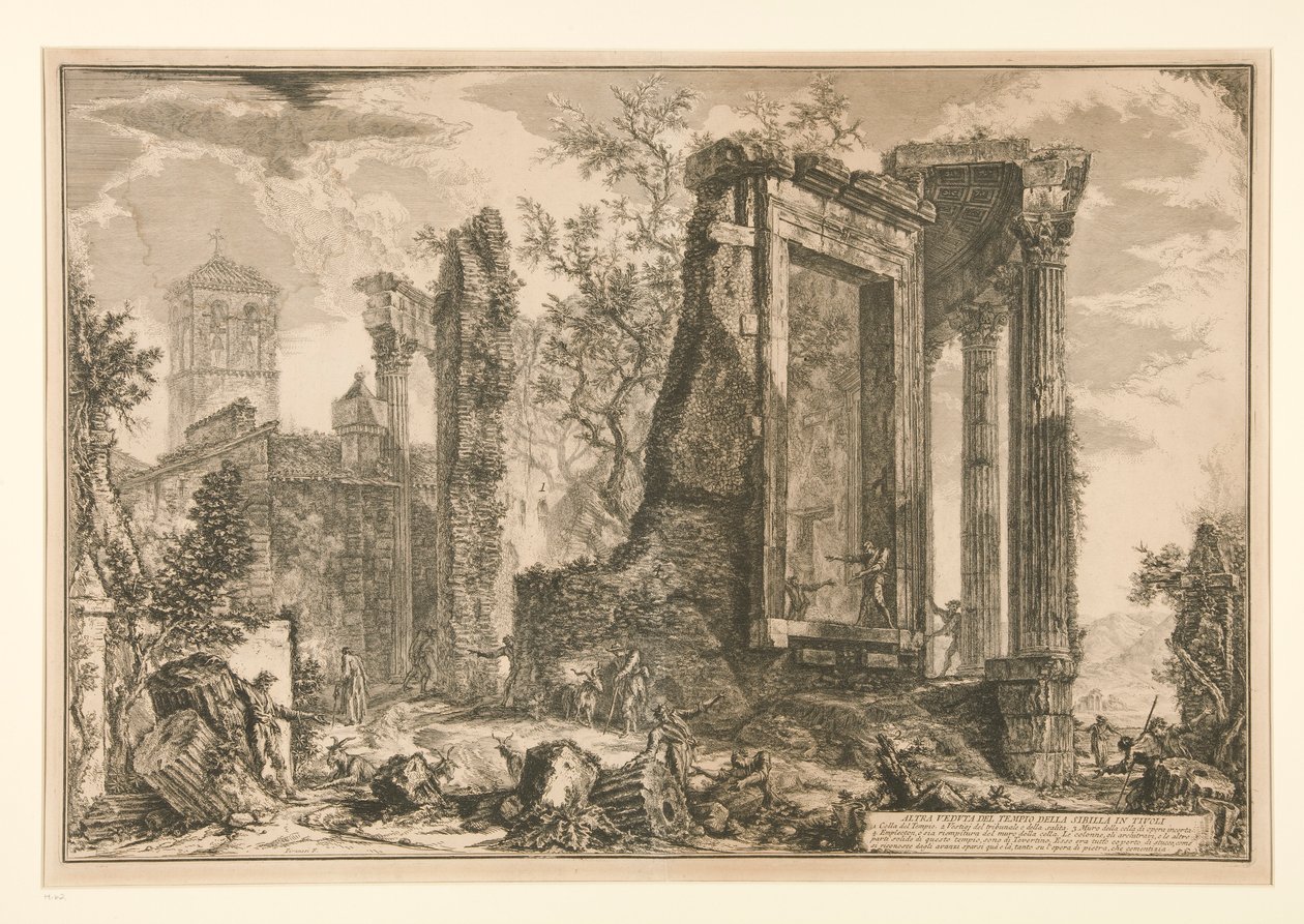 Kolejny widok na świątynię Sybilli w Tivoli, z Vedute di Roma autorstwa Giovanni Battista Piranesi