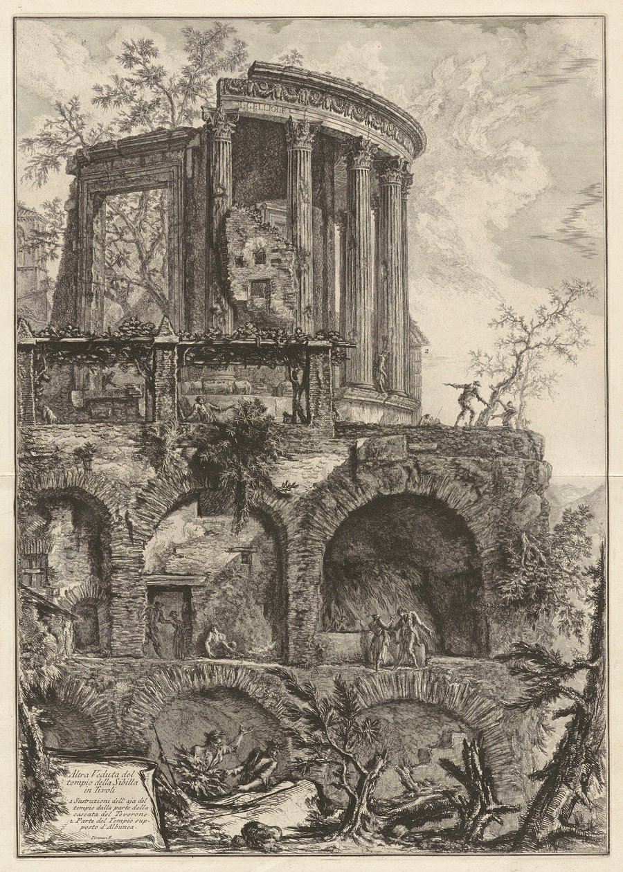 Kolejny widok świątyni Sybilli w Tivoli, z Vedute di Roma (Widoki Rzymu) autorstwa Giovanni Battista Piranesi