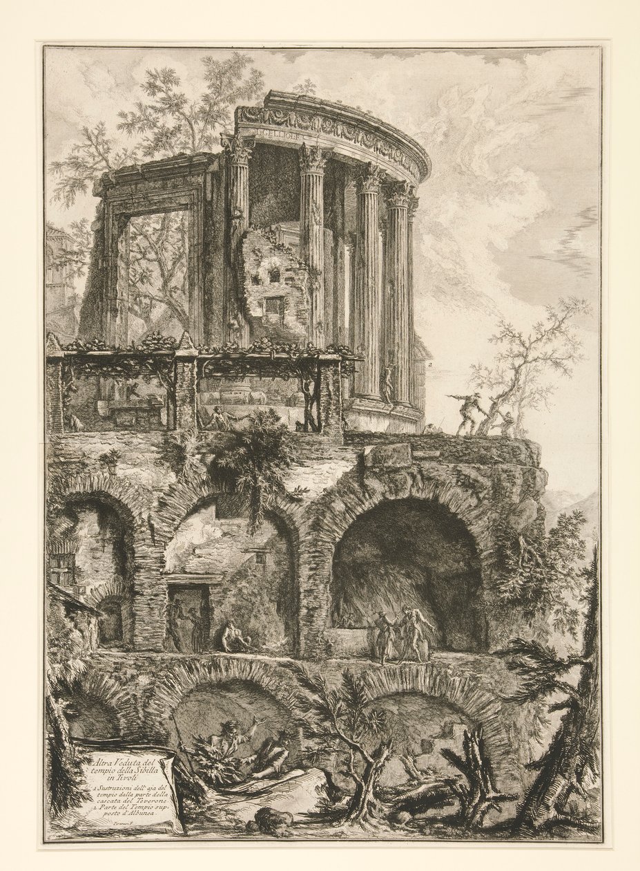 Kolejny widok świątyni Sybilli w Tivoli, z Vedute di Roma autorstwa Giovanni Battista Piranesi
