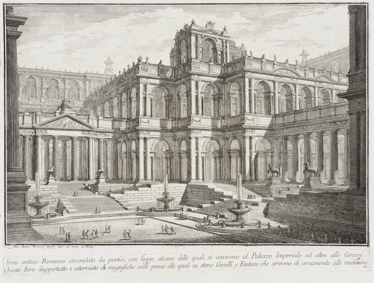 Starożytne forum otoczone portykami autorstwa Giovanni Battista Piranesi