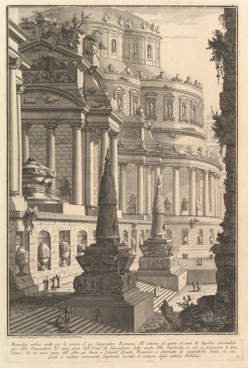 Starożytne mauzoleum wzniesione na prochy cesarza rzymskiego Mausoleo antico eretto per..., ca. 1750. autorstwa Giovanni Battista Piranesi