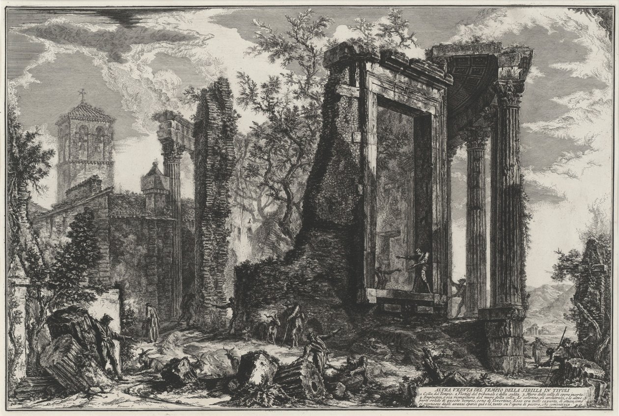 Inny widok Tempio della Sibilla w Tivoli (z: Vedute di Roma) autorstwa Giovanni Battista Piranesi