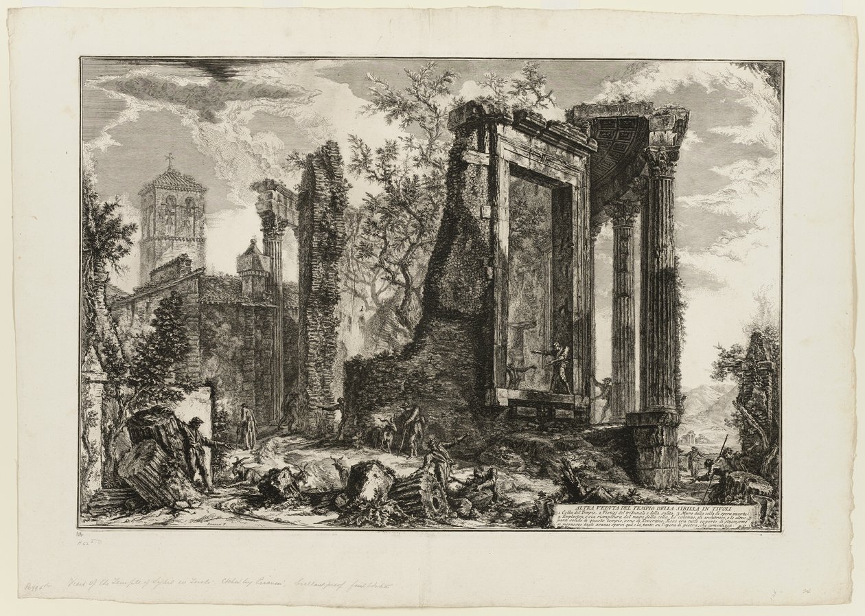 Kolejny widok na Świątynię Sybilli w Tivoli, z Widoków Rzymu autorstwa Giovanni Battista Piranesi