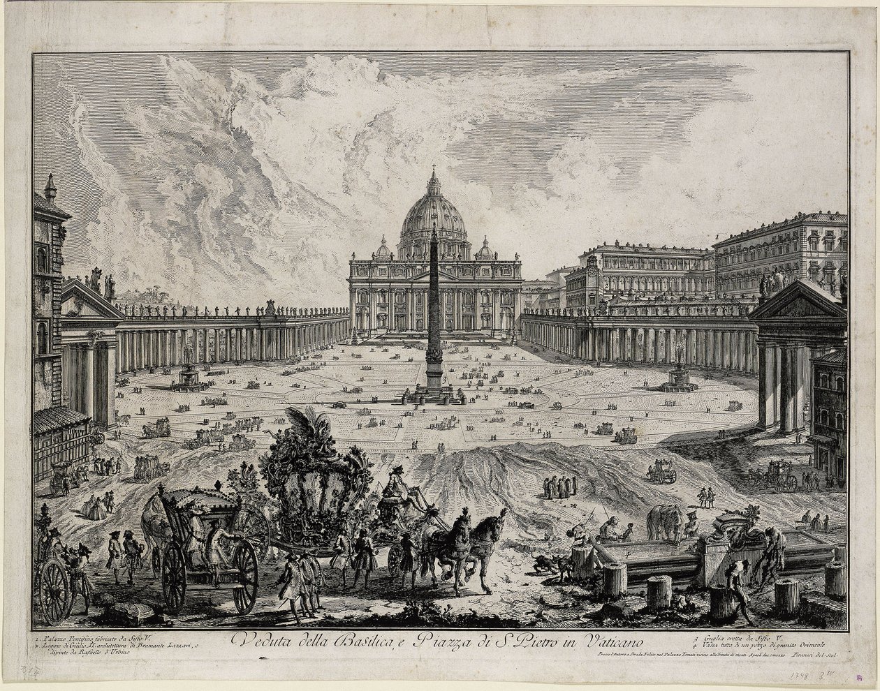 Widok na bazylikę i plac św. Piotra w Watykanie (źródło: „Vedute di Roma”) autorstwa Giovanni Battista Piranesi