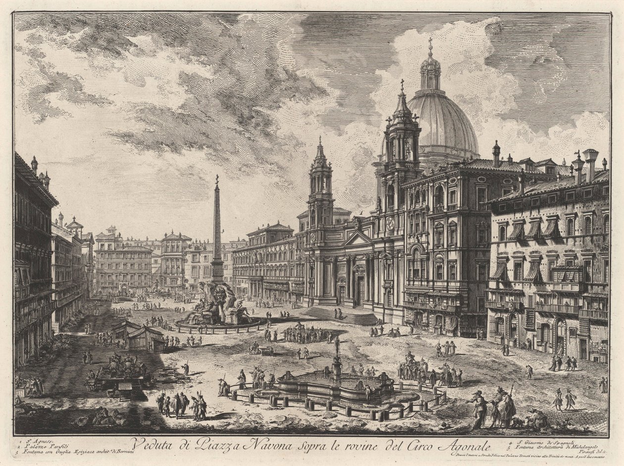 Widok na Piazza Navona z ruinami stadionu Domicjana (z: Vedute di Roma) autorstwa Giovanni Battista Piranesi