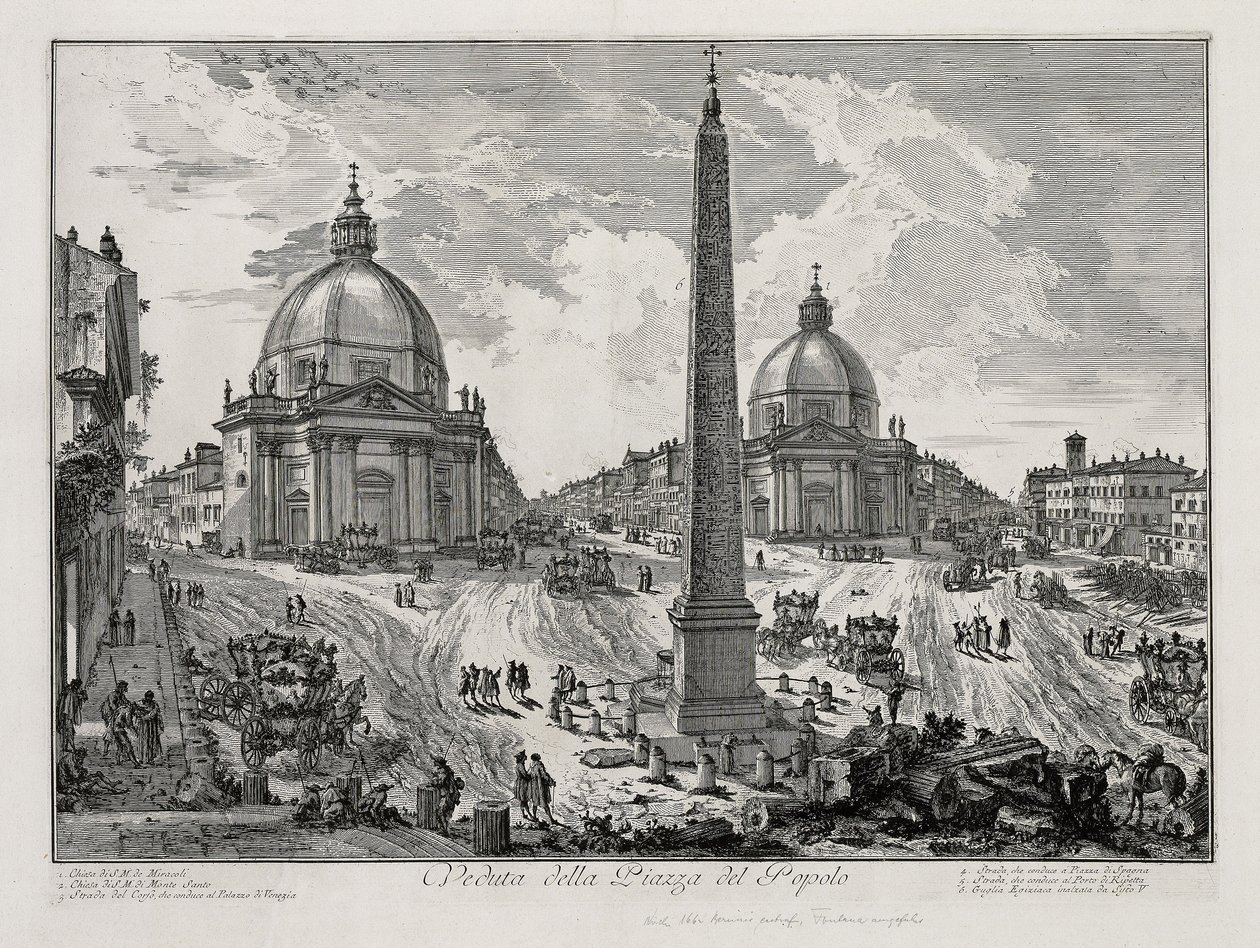 Widok na Piazza del Popolo (z: Vedute di Roma) autorstwa Giovanni Battista Piranesi