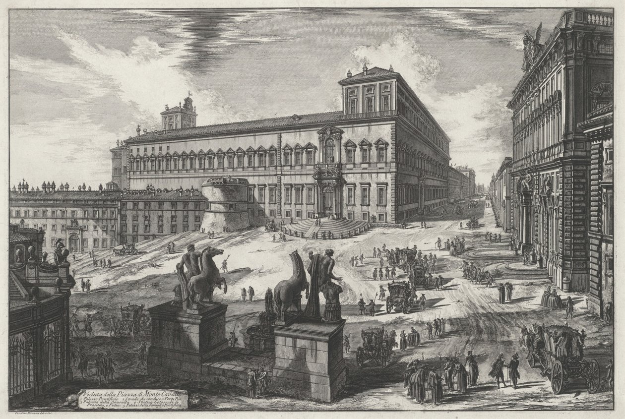 Widok na Piazza di Monte Cavallo (z: Vedute di Roma) autorstwa Giovanni Battista Piranesi