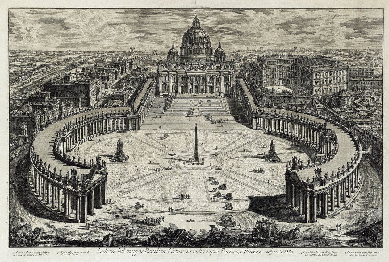 Widok placu i Bazyliki św. Piotra na Watykanie (z: Vedute di Roma) autorstwa Giovanni Battista Piranesi