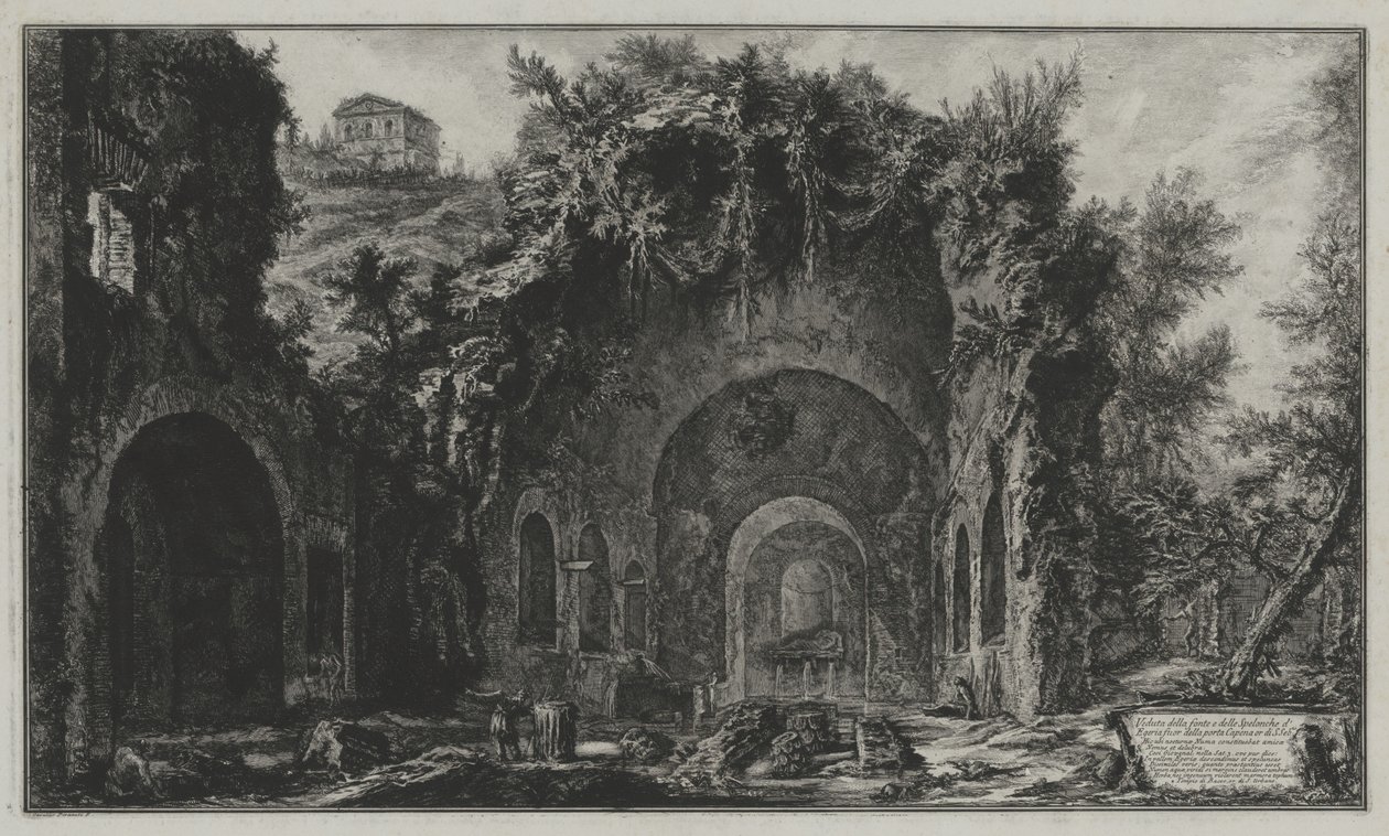 Widok źródła i groty Egerii poza Porta Capena albo San Sebastiano, z: Vedute di Roma autorstwa Giovanni Battista Piranesi