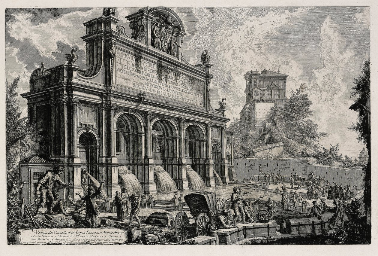 Widok źródła Acqua Paola na Gianicolo (z: Vedute di Roma) autorstwa Giovanni Battista Piranesi