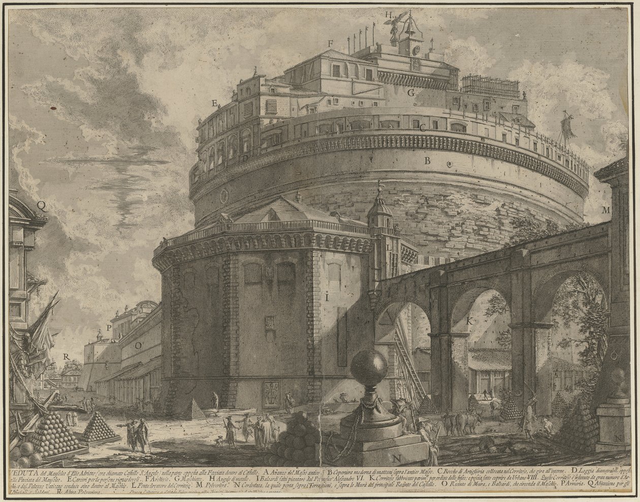 Widok na Zamek Świętego Anioła autorstwa Giovanni Battista Piranesi