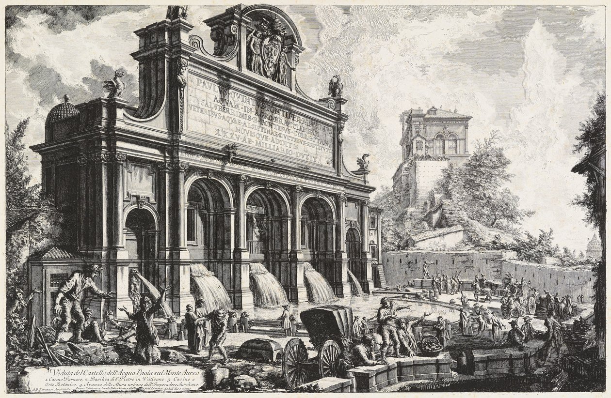 Widok Castello dell’Acqua Paola na Monte Aureo (Gianicolo) autorstwa Giovanni Battista Piranesi