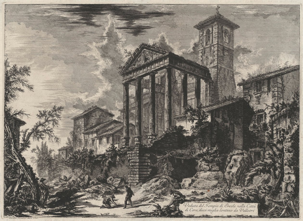 Widok świątyni Herkulesa w mieście Cora, dziesięć mil od Velletri (z: Vedute di Roma) autorstwa Giovanni Battista Piranesi