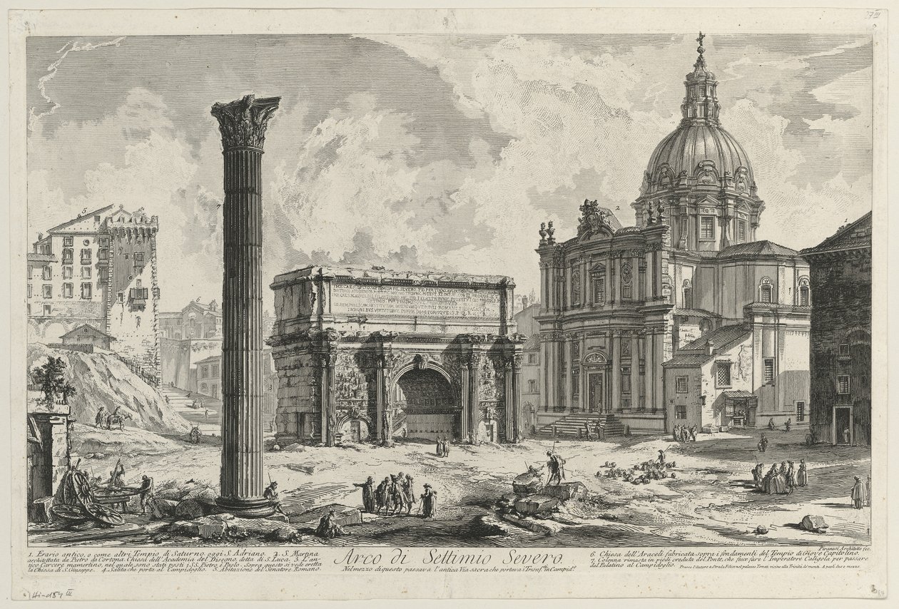 Widok na Łuk Septymiusza Sewera autorstwa Giovanni Battista Piranesi