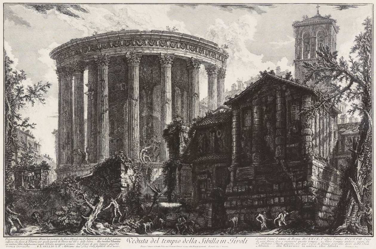 Widok świątyni Sybilli w Tivoli autorstwa Giovanni Battista Piranesi