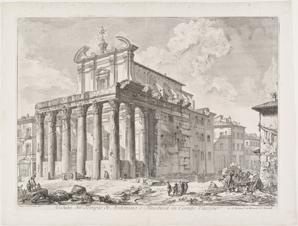 Widok świątyni Antonina i Faustyny na Campo Vaccino autorstwa Giovanni Battista Piranesi